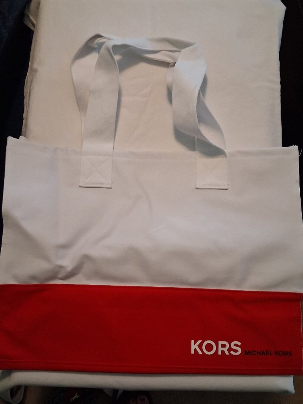 NEW Michael Kors White Red Designer Canvas Large MK Beach Travel Tote Bag